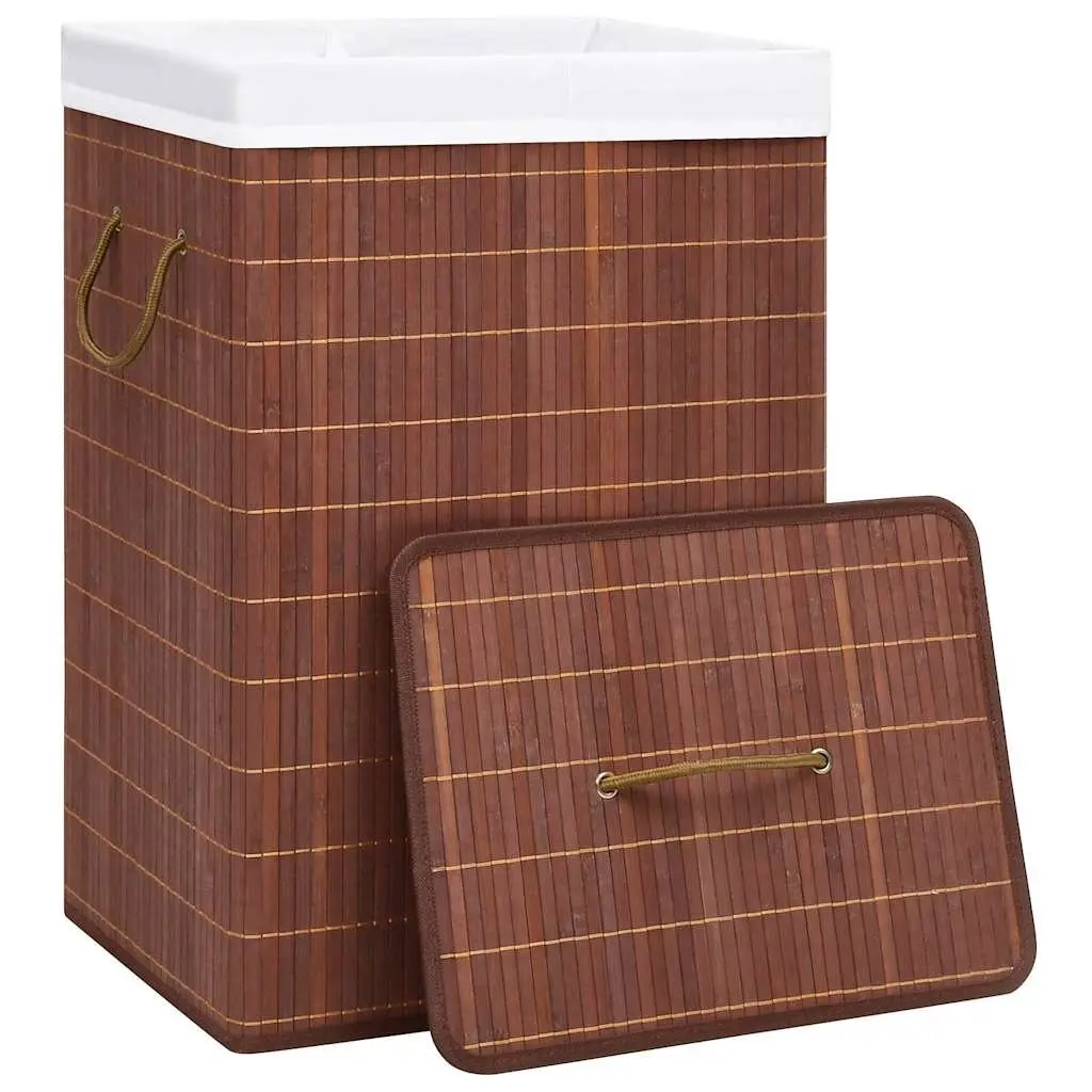 Bamboo Laundry Basket Brown 72L 2 Sections Foldable Hamper with Handles