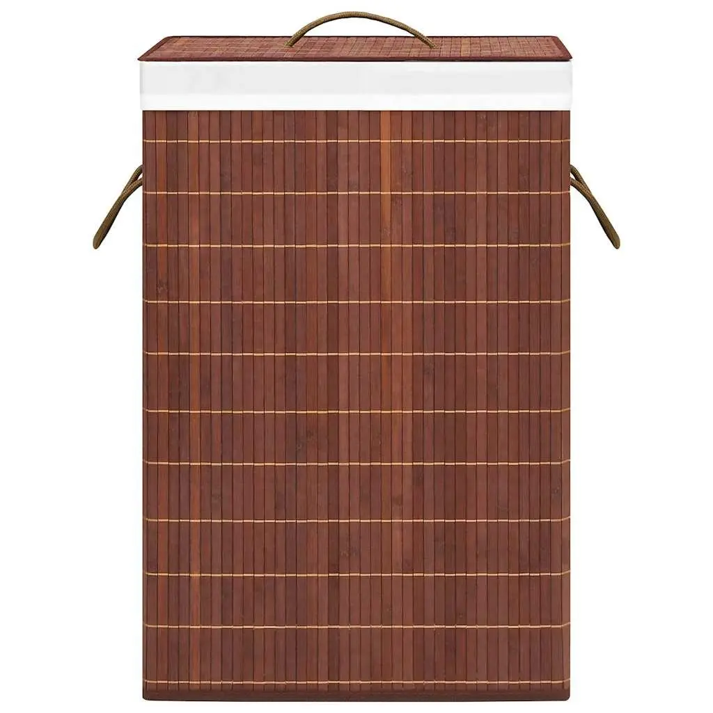 Bamboo Laundry Basket Brown 72L 2 Sections Foldable Hamper with Handles