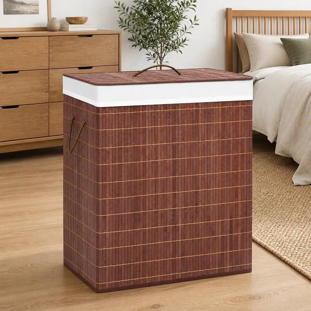 Bamboo Laundry Basket with Two Sections