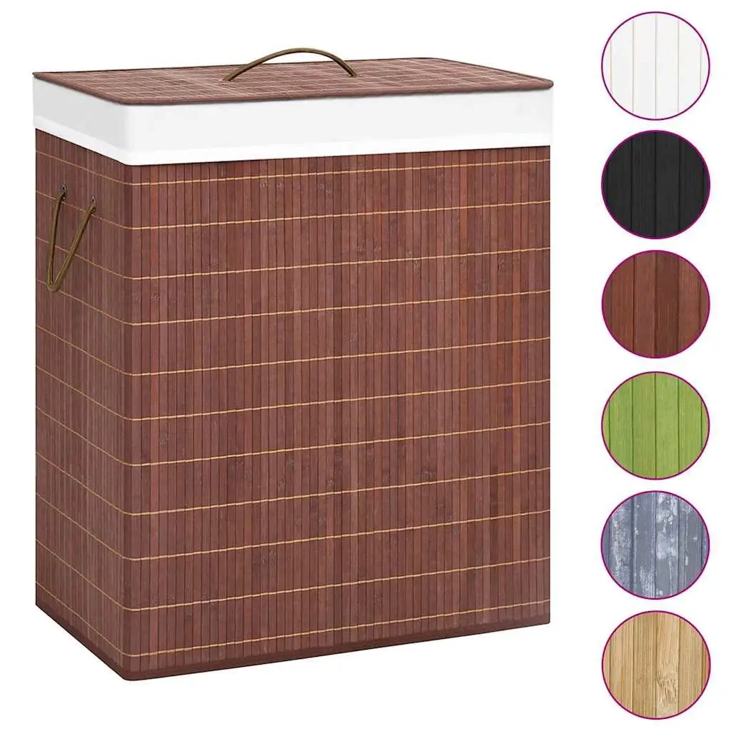 Bamboo Laundry Basket Brown 2 Sections Household Storage Organiser with Handles