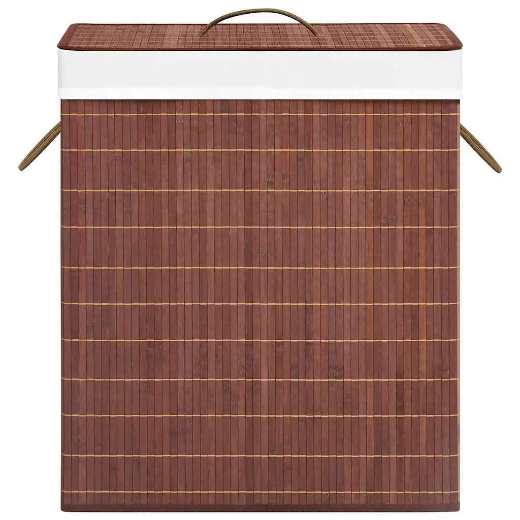 Bamboo Laundry Basket Brown 2 Sections Household Storage Organiser with Handles