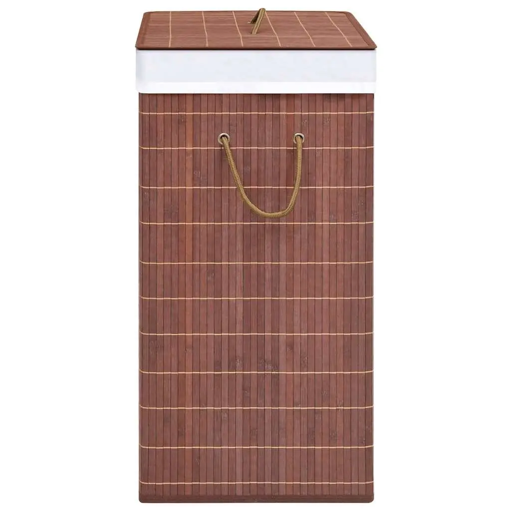 Bamboo Laundry Basket Brown 2 Sections Household Storage Organiser with Handles