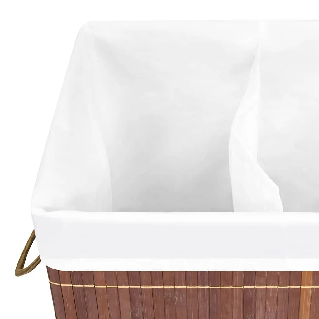 Bamboo Laundry Basket Brown 2 Sections Household Storage Organiser with Handles