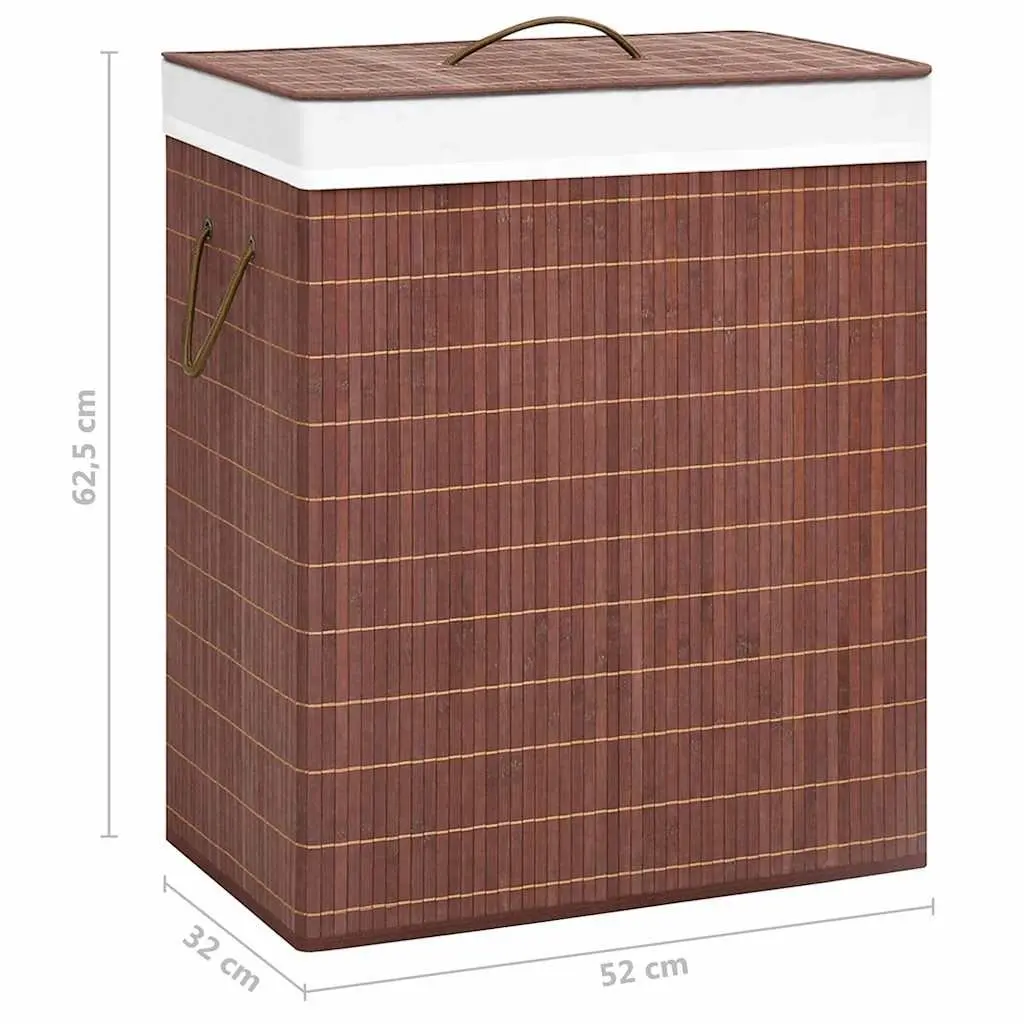 Bamboo Laundry Basket Brown 2 Sections Household Storage Organiser with Handles