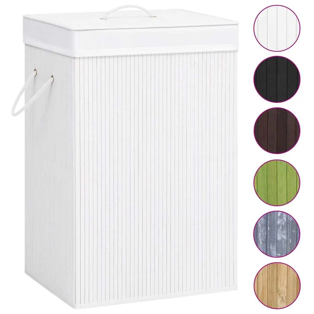 Bamboo Laundry Basket White Single Section Removable Liner with Handles