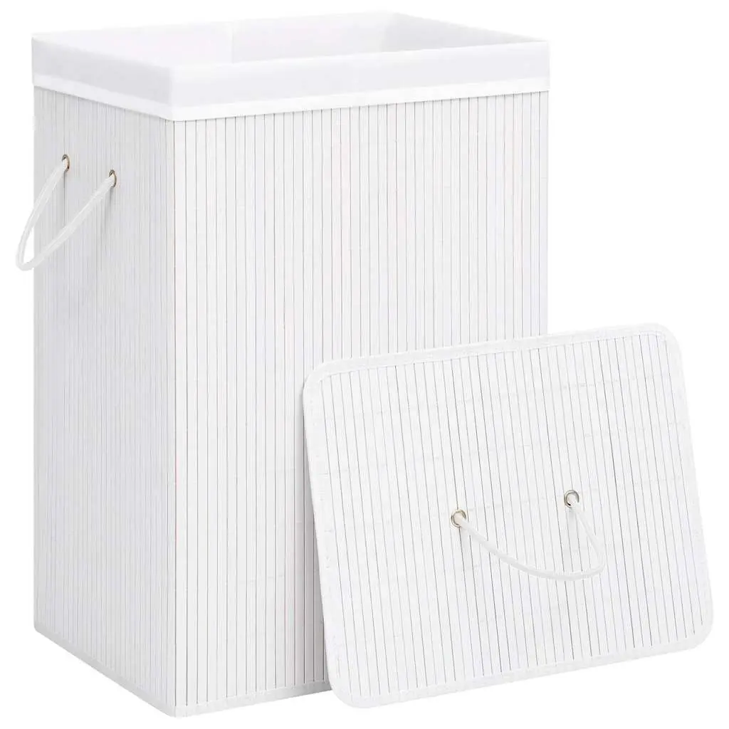 Bamboo Laundry Basket White Single Section Removable Liner with Handles