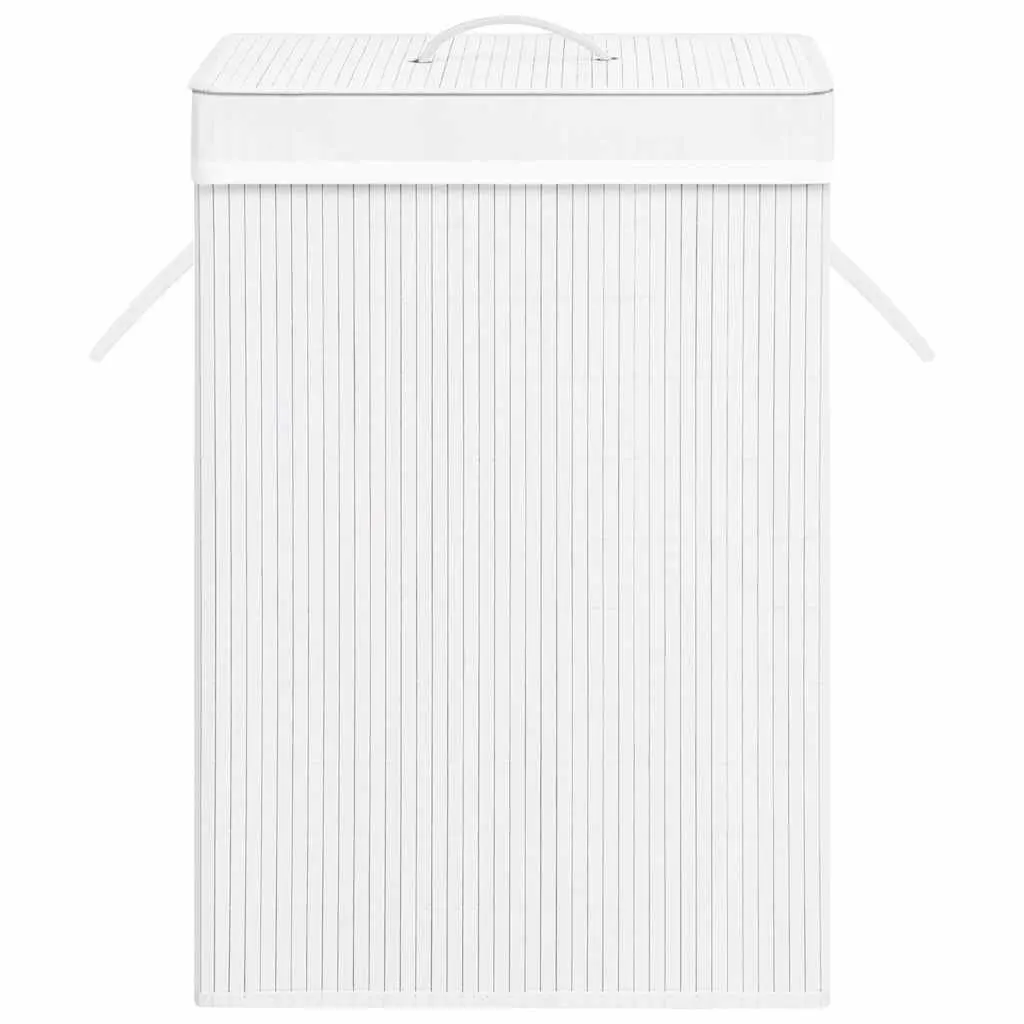 Bamboo Laundry Basket White Single Section Removable Liner with Handles