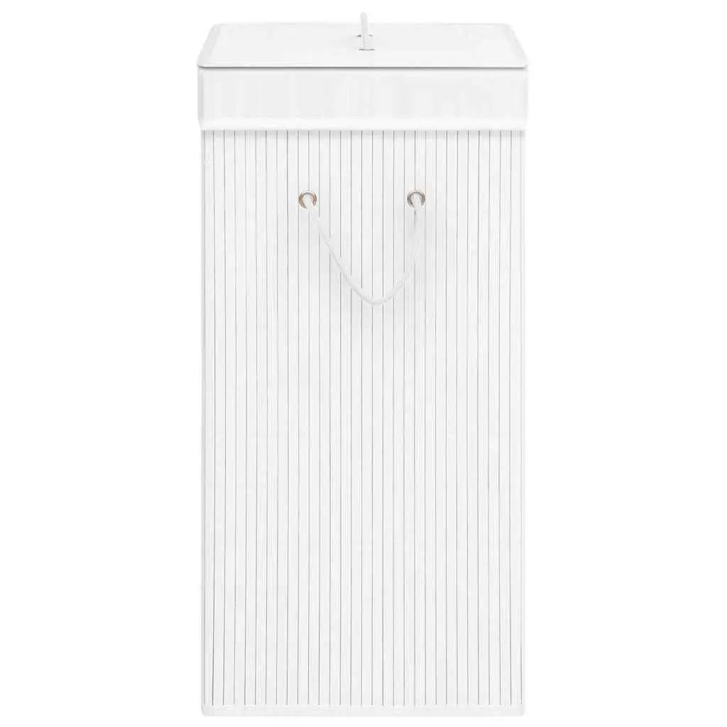 Bamboo Laundry Basket White Single Section Removable Liner with Handles