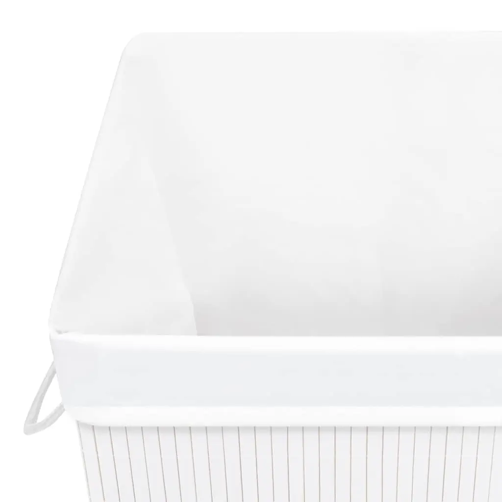 Bamboo Laundry Basket White Single Section Removable Liner with Handles