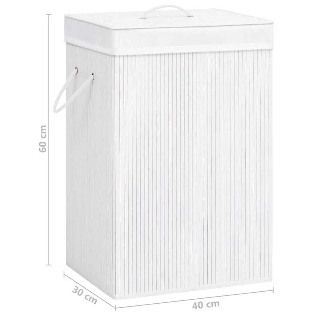Bamboo Laundry Basket White Single Section Removable Liner with Handles