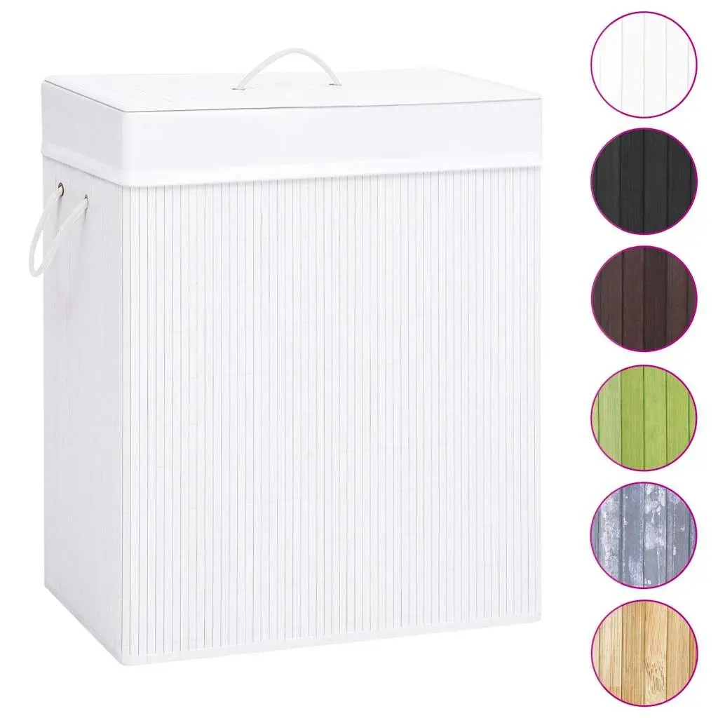 Bamboo Laundry Basket White 83L Single Section with Removable Liner and Dual Handles