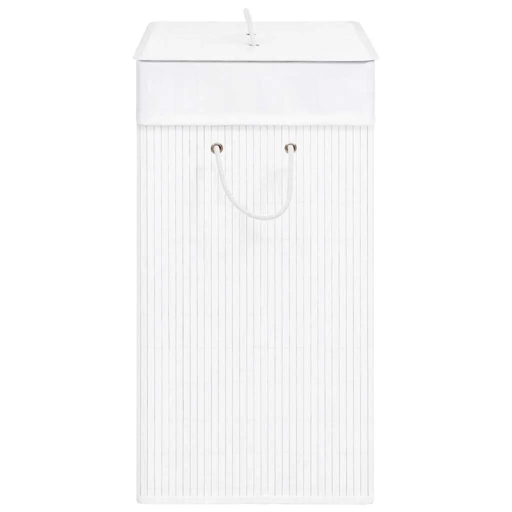 Bamboo Laundry Basket White 83L Single Section with Removable Liner and Dual Handles