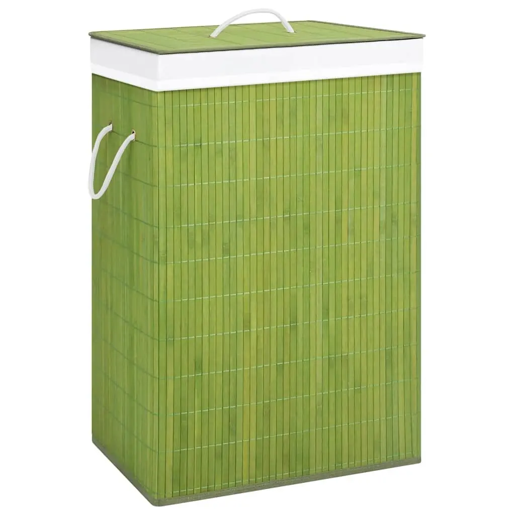 Bamboo Laundry Basket Green Single Section Removable Liner Freestanding Hamper