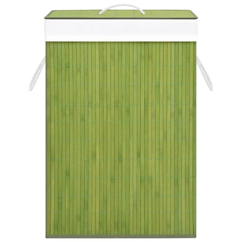 Bamboo Laundry Basket Green Single Section Removable Liner Freestanding Hamper