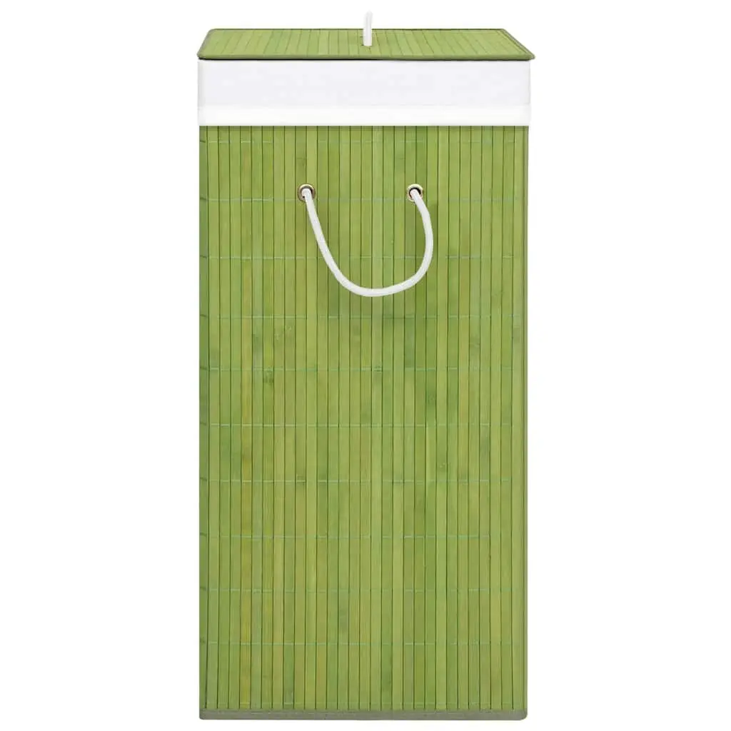 Bamboo Laundry Basket Green Single Section Removable Liner Freestanding Hamper