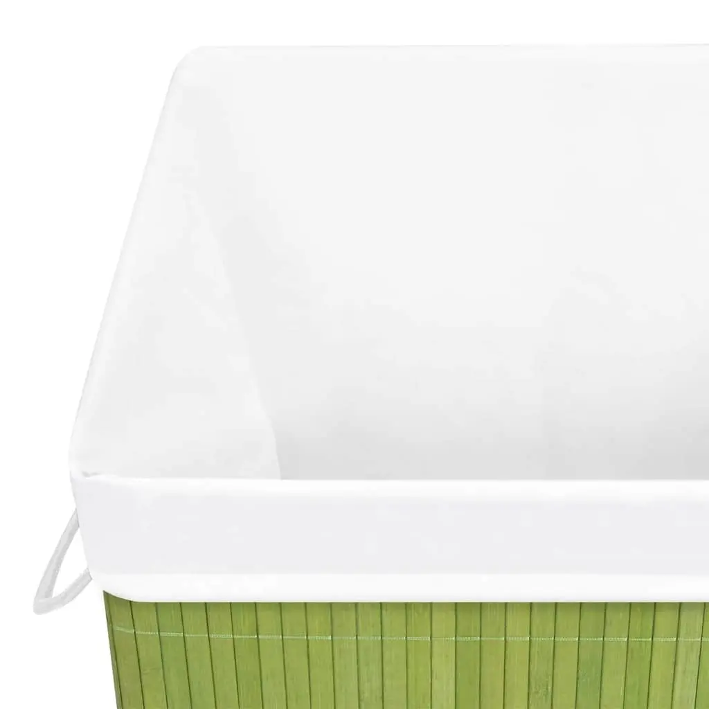 Bamboo Laundry Basket Green Single Section Removable Liner Freestanding Hamper