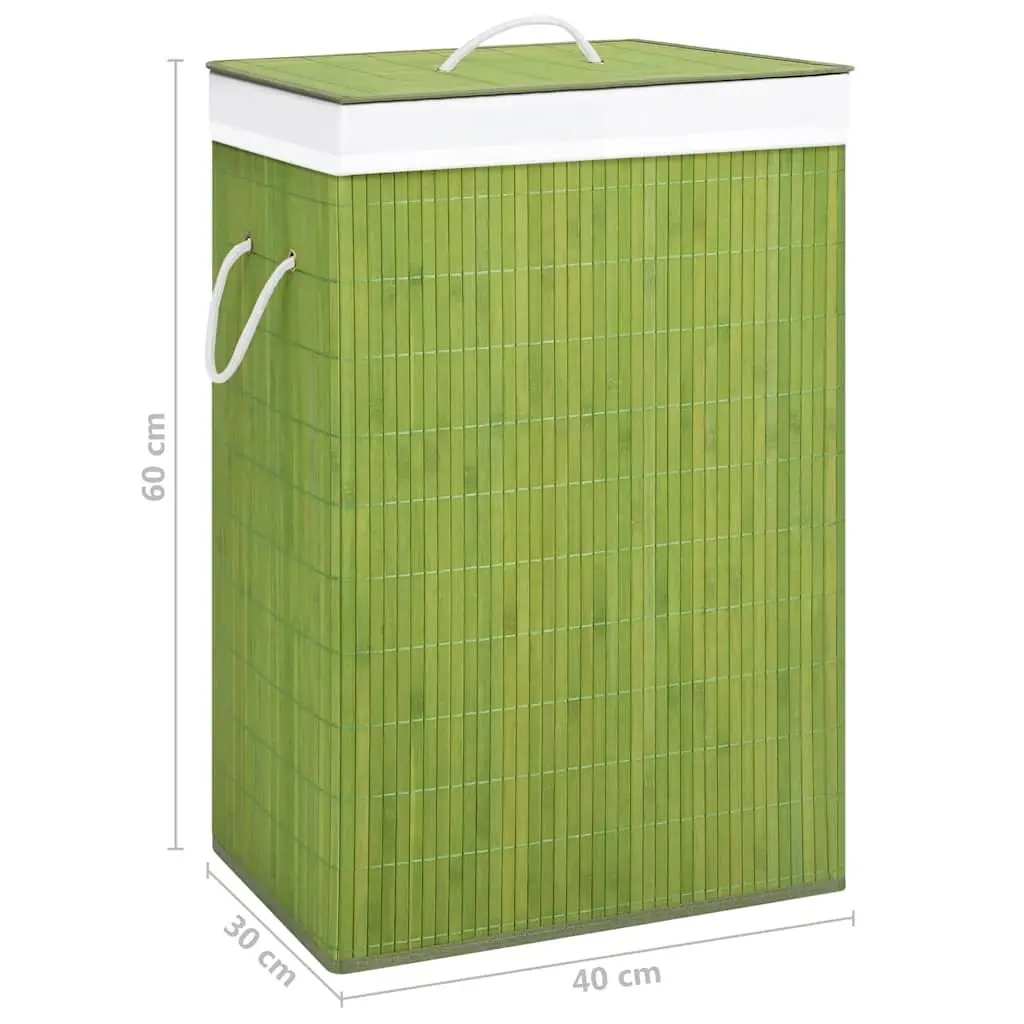 Bamboo Laundry Basket Green Single Section Removable Liner Freestanding Hamper