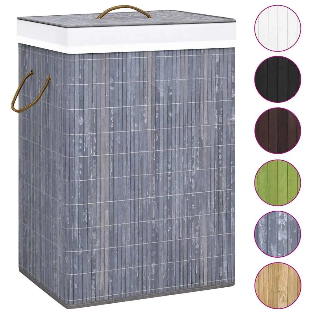 Bamboo Laundry Basket Grey Single Section Woven Fabric Liner Handles Storage