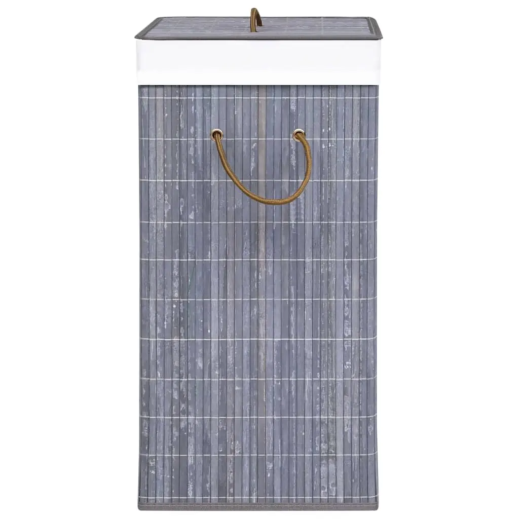 Bamboo Laundry Basket Grey Single Section Woven Fabric Liner Handles Storage
