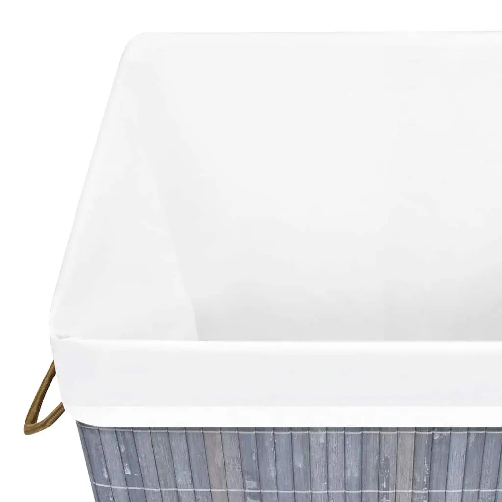 Bamboo Laundry Basket Grey Single Section Woven Fabric Liner Handles Storage