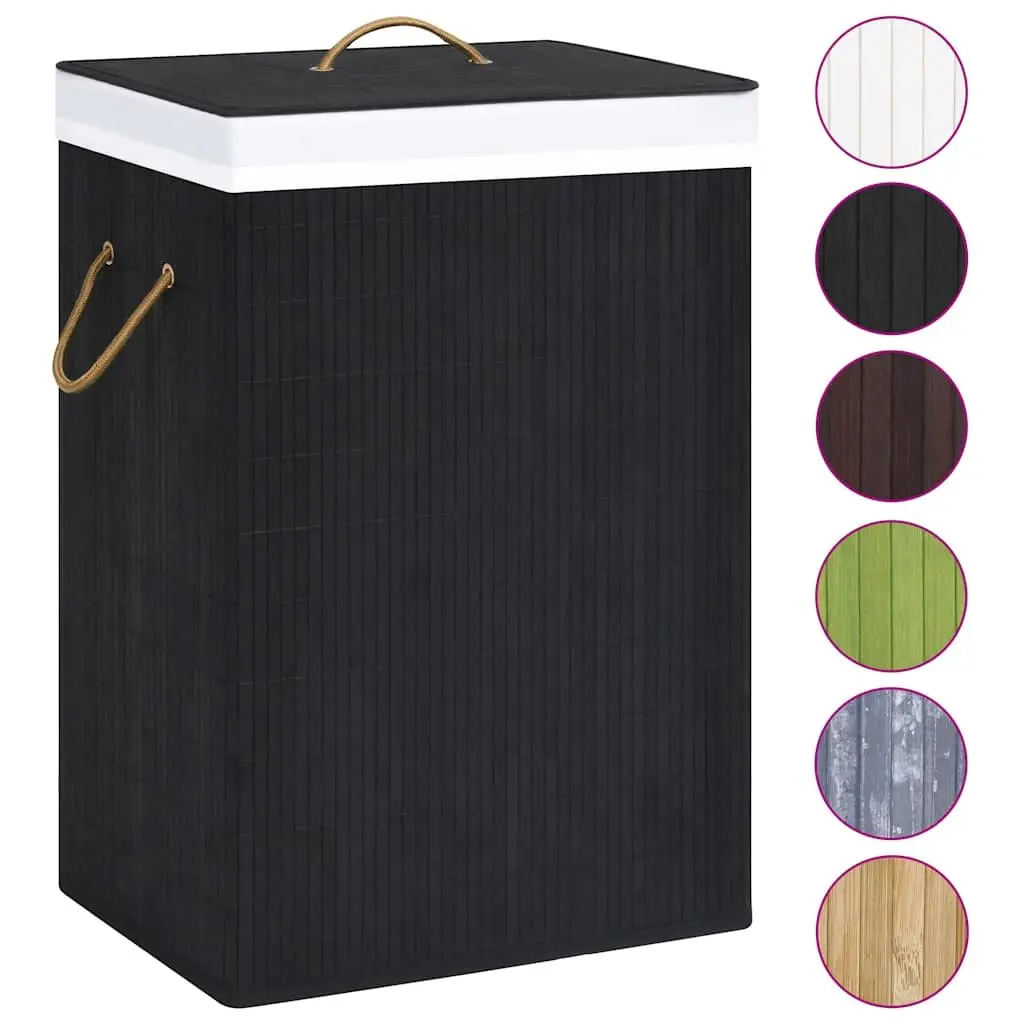 Bamboo Black Laundry Basket Single Section Removable Fabric Liner with Handles for Household Storage