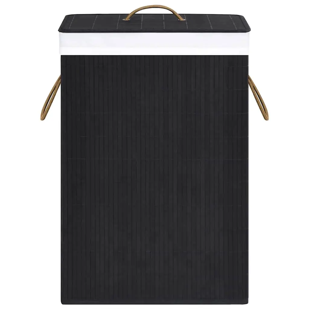 Bamboo Black Laundry Basket Single Section Removable Fabric Liner with Handles for Household Storage