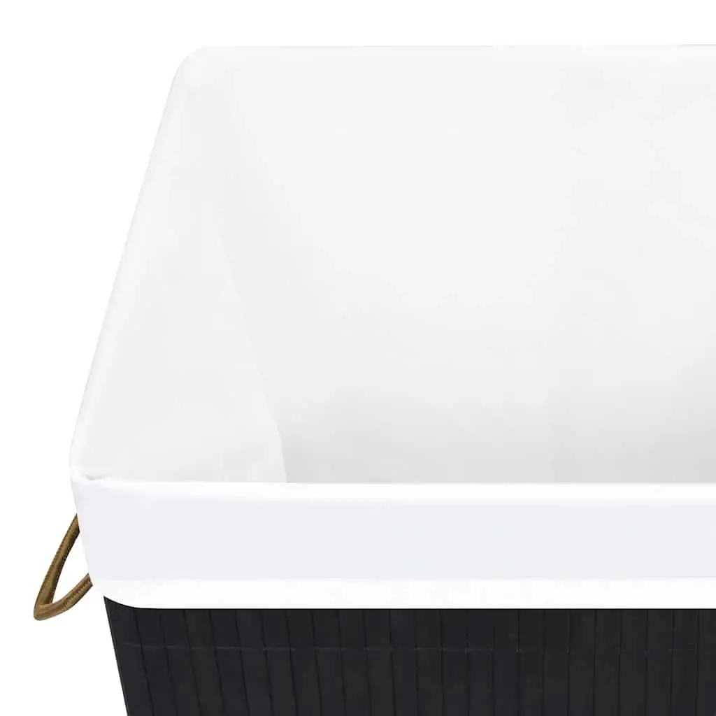 Bamboo Black Laundry Basket Single Section Removable Fabric Liner with Handles for Household Storage