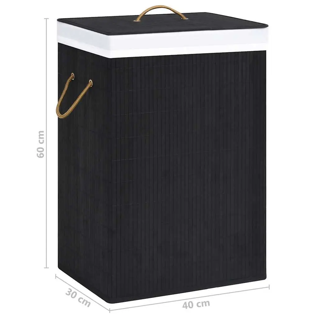 Bamboo Black Laundry Basket Single Section Removable Fabric Liner with Handles for Household Storage