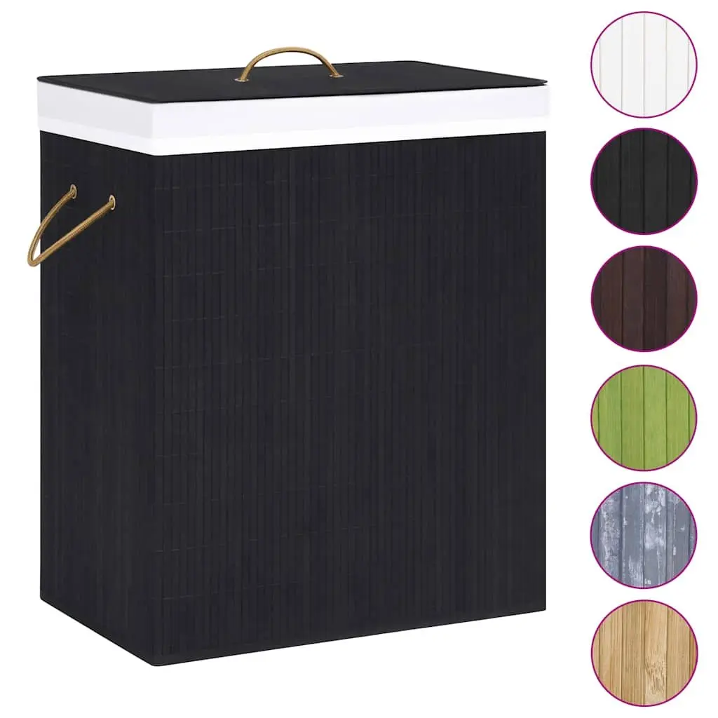 Bamboo Laundry Basket Single Section Black 83L Household Storage Hamper with