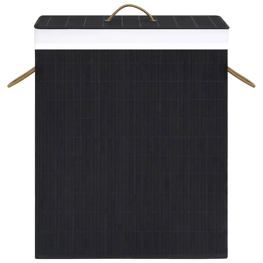 Bamboo Laundry Basket Single Section Black 83L Household Storage Hamper with