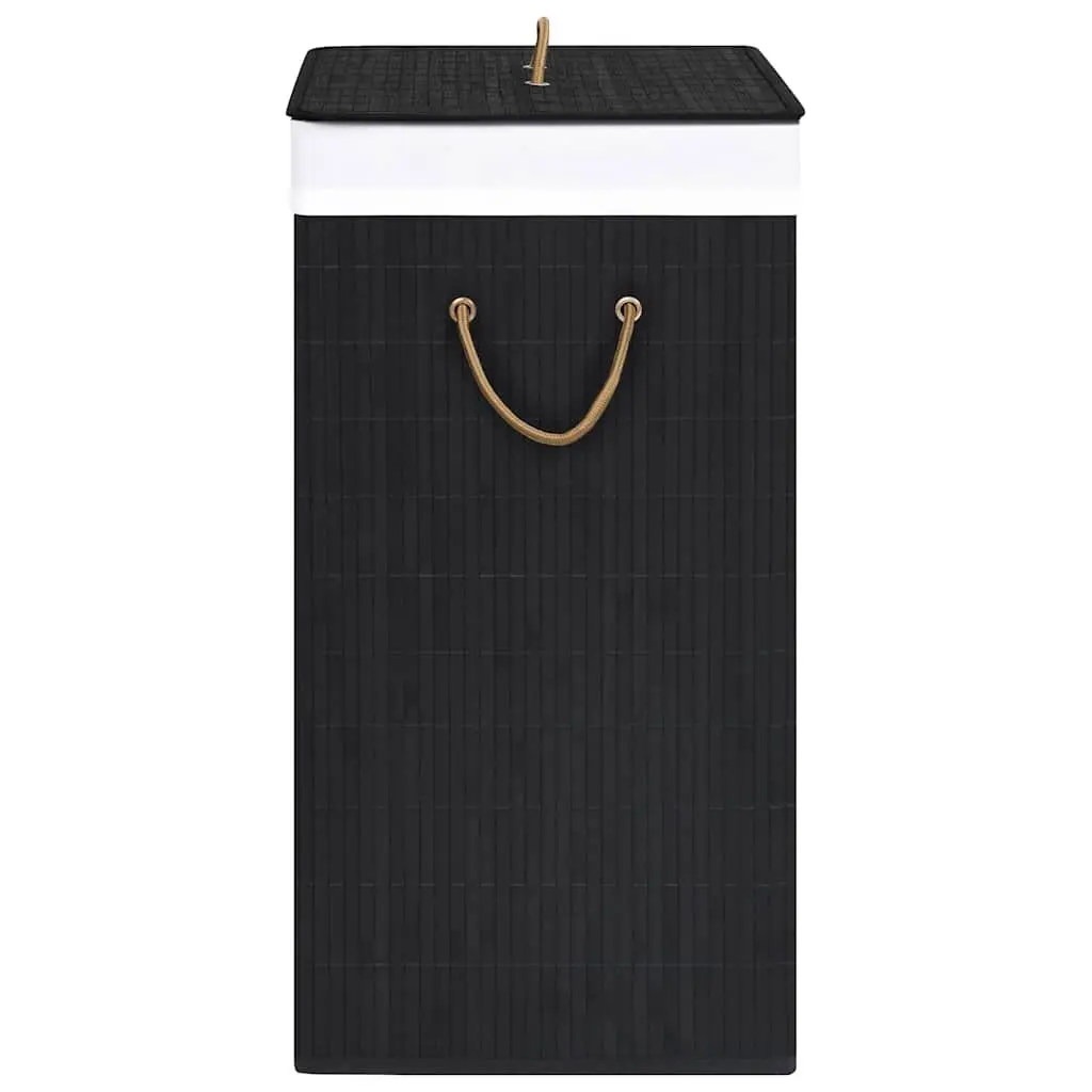 Bamboo Laundry Basket Single Section Black 83L Household Storage Hamper with