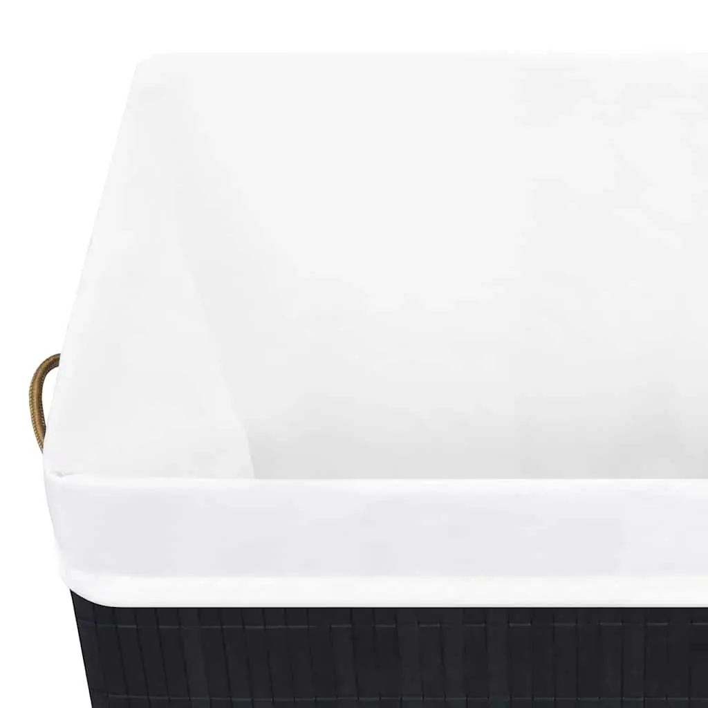 Bamboo Laundry Basket Single Section Black 83L Household Storage Hamper with