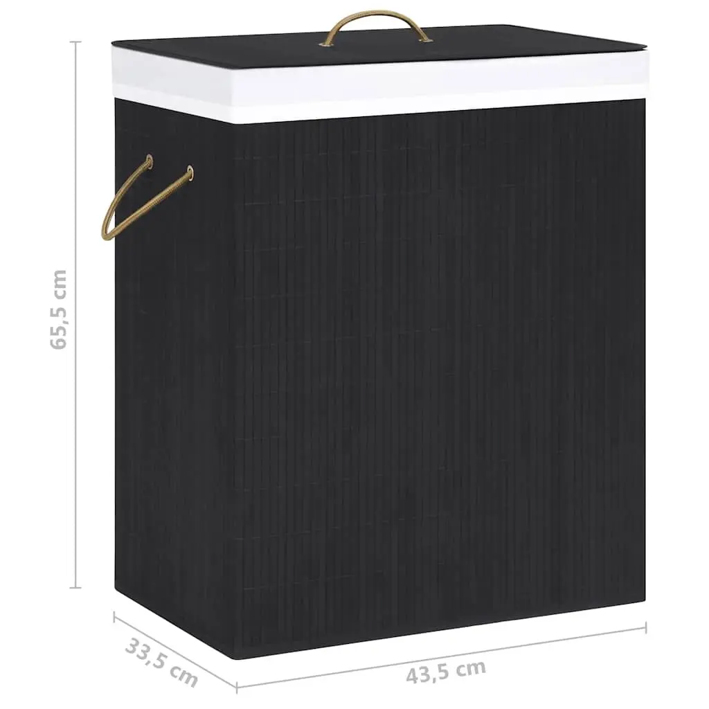 Bamboo Laundry Basket Single Section Black 83L Household Storage Hamper with