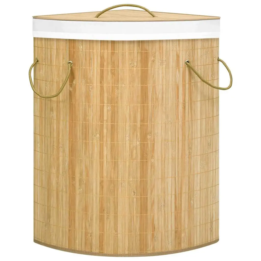 Bamboo Corner Laundry Basket Brown 60L Removable Liner