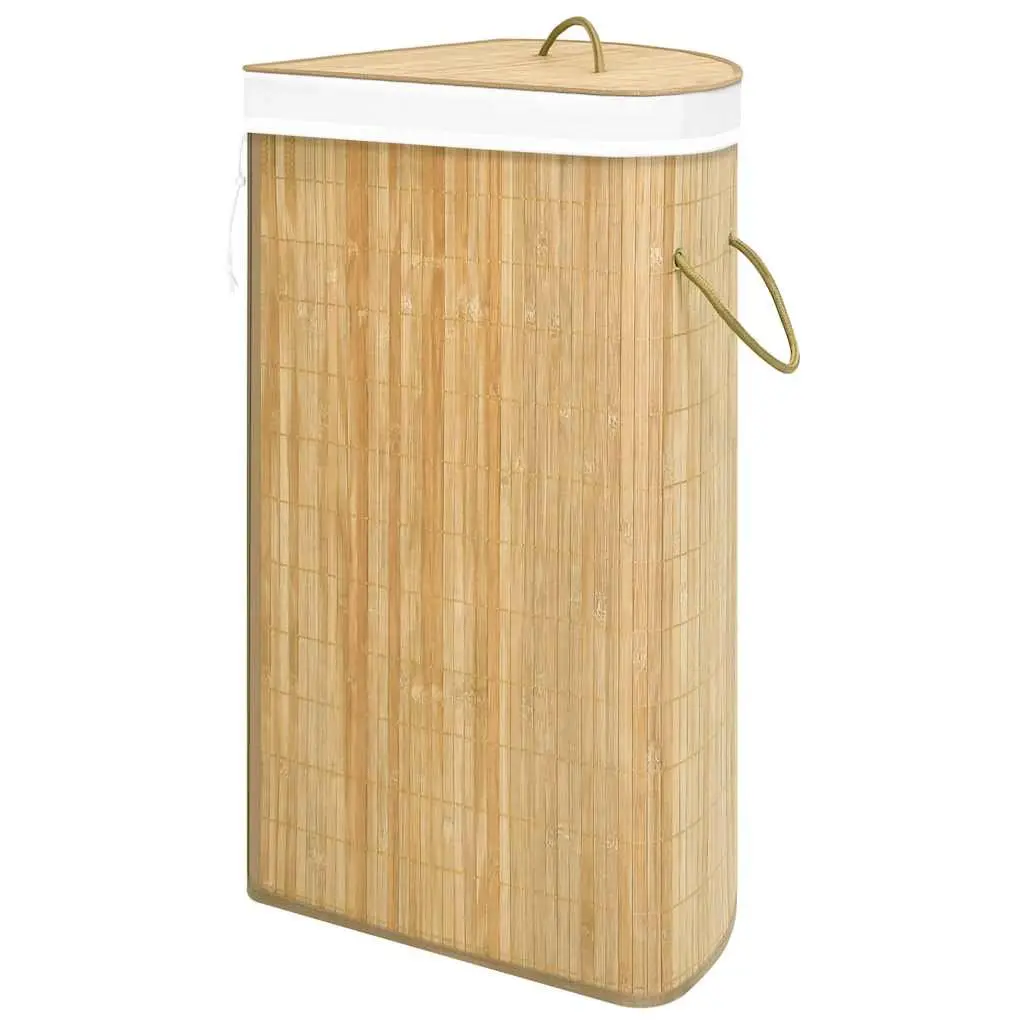 Bamboo Corner Laundry Basket Brown 60L Removable Liner