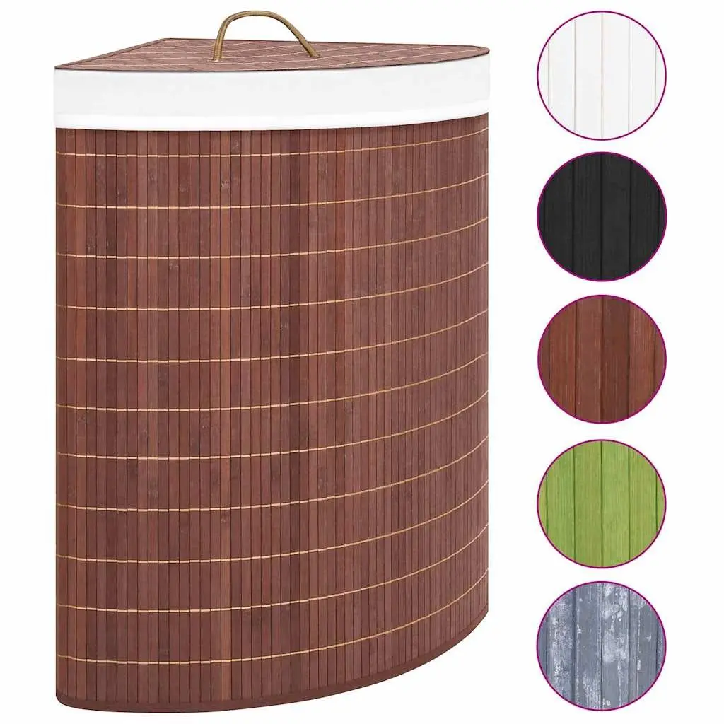 Bamboo Corner Laundry Basket Brown 60L Household Hamper with Removable Liner