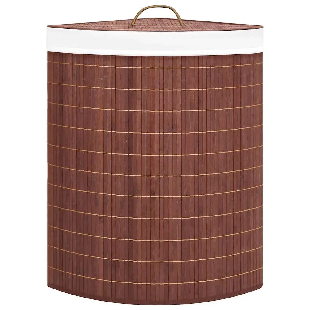 Bamboo Corner Laundry Basket Brown 60L Household Hamper with Removable Liner