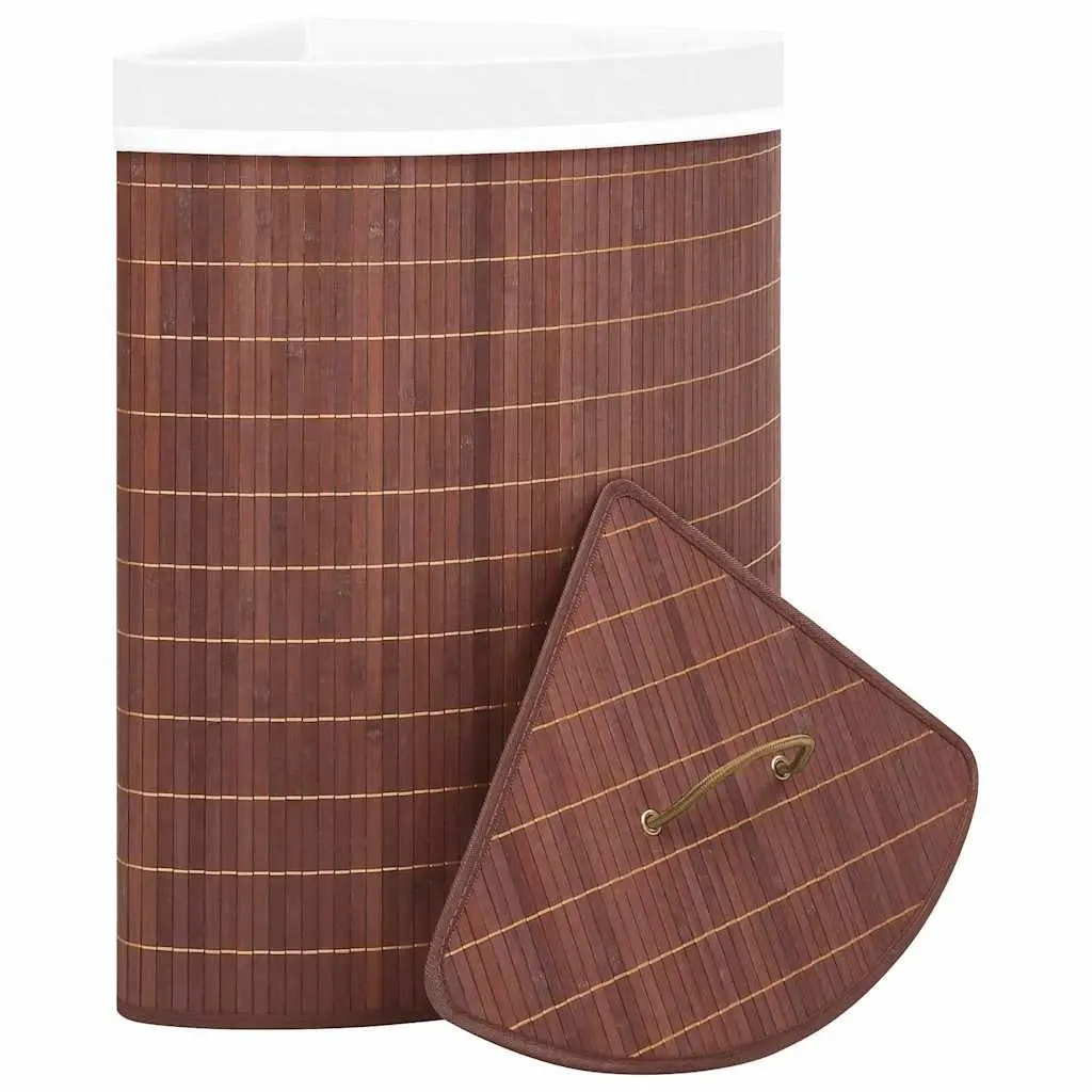 Bamboo Corner Laundry Basket Brown 60L Household Hamper with Removable Liner