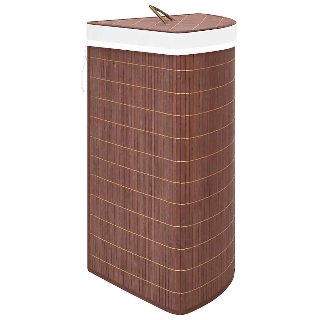 Bamboo Corner Laundry Basket Brown 60L Household Hamper with Removable Liner