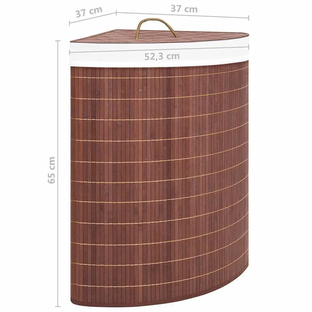 Bamboo Corner Laundry Basket Brown 60L Household Hamper with Removable Liner