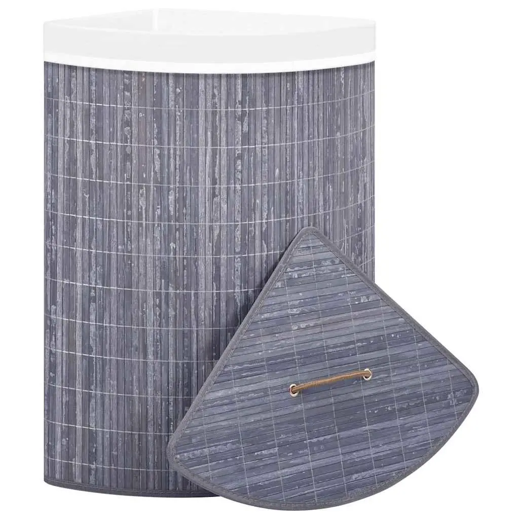 Bamboo Corner Laundry Basket Grey 60L Household Storage Hamper Removable Liner