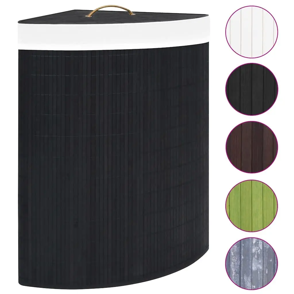 Bamboo Corner Laundry Basket Black 60L Bedroom Bathroom Household Storage Hamper