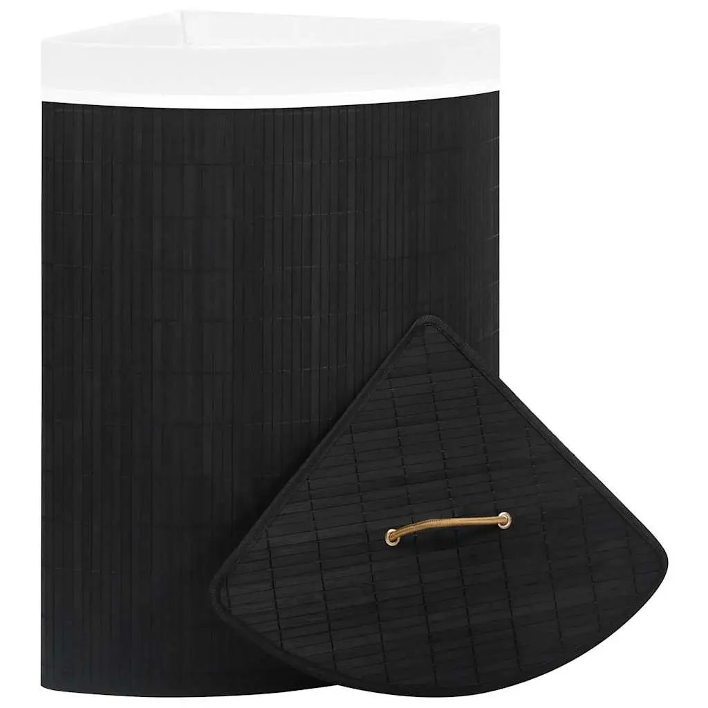 Bamboo Corner Laundry Basket Black 60L Bedroom Bathroom Household Storage Hamper