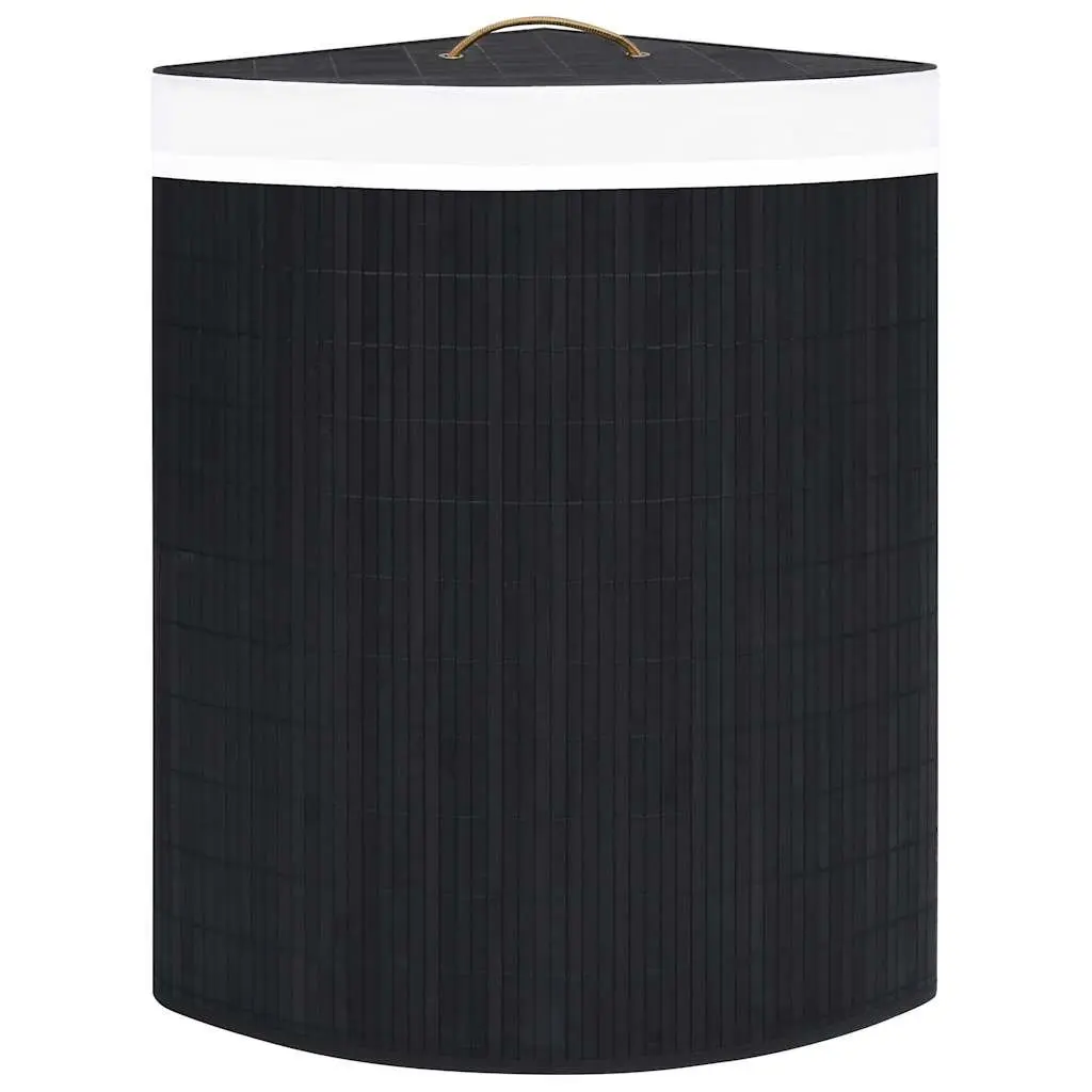 Bamboo Corner Laundry Basket Black 60L Bedroom Bathroom Household Storage Hamper