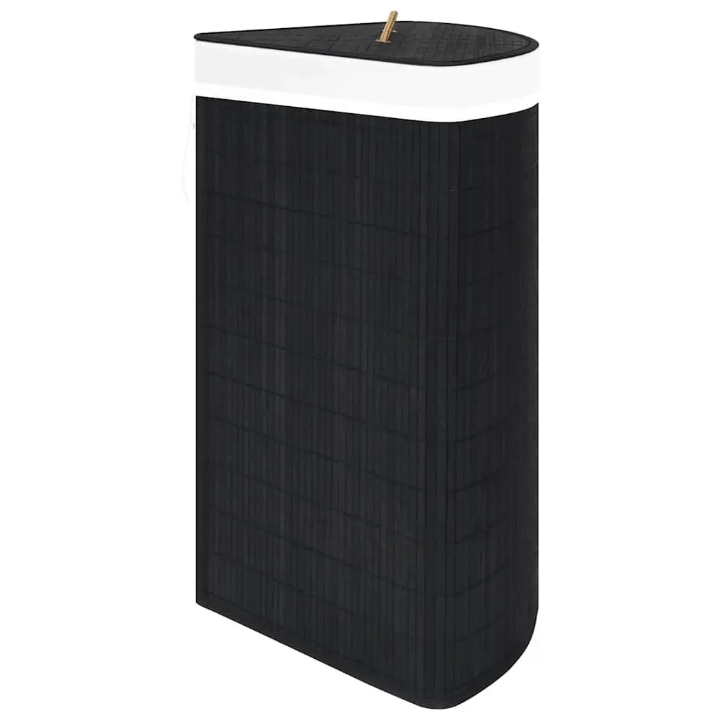 Bamboo Corner Laundry Basket Black 60L Bedroom Bathroom Household Storage Hamper