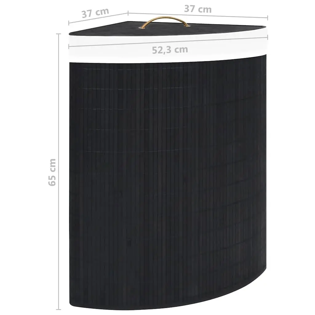 Bamboo Corner Laundry Basket Black 60L Bedroom Bathroom Household Storage Hamper