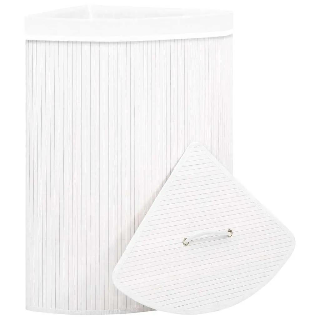Bamboo Corner Laundry Basket White 60L Storage Hamper Removable Liner Handle