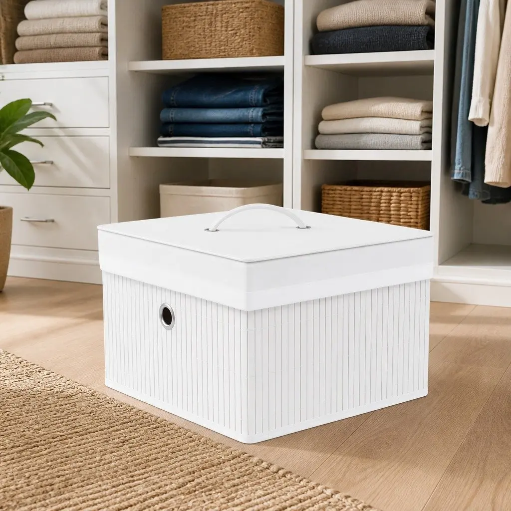 Bamboo Storage Boxes White Foldable Set of 4 Household Organization