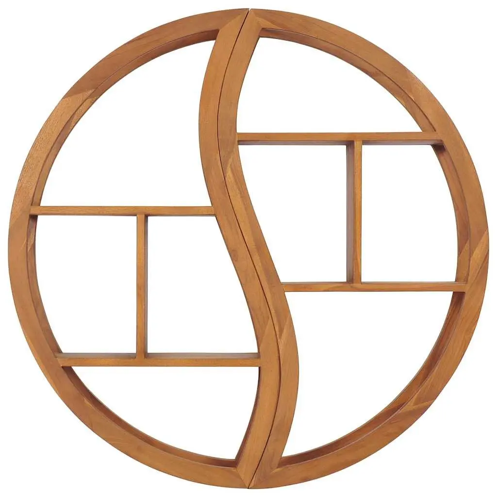 Yin Yang Wall Shelf Brown Solid Wood Teak Storage Display Organizer 100cm