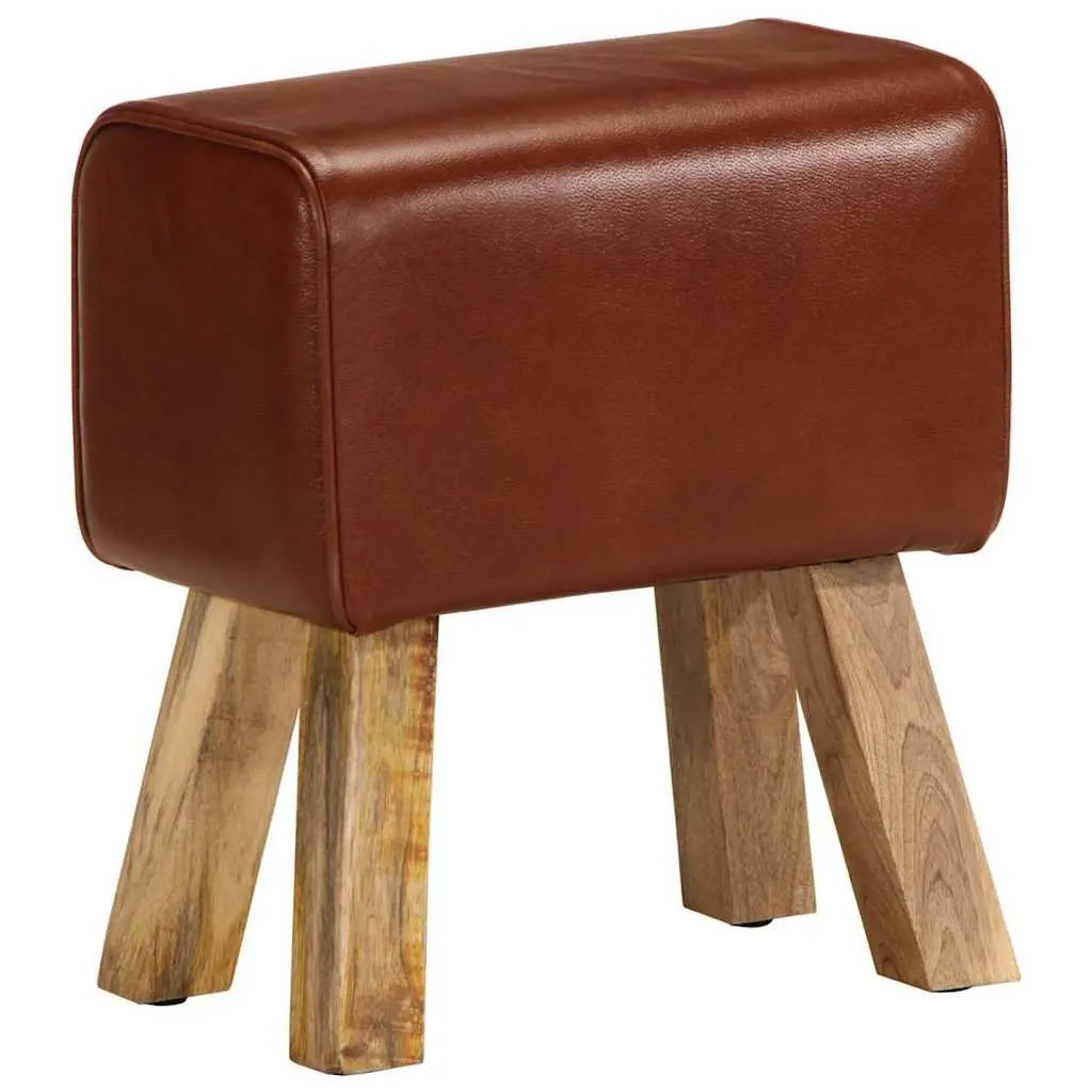 Gym Bok Bench Brown 38cm Real Leather Seat Solid Mango Wood Legs Padded